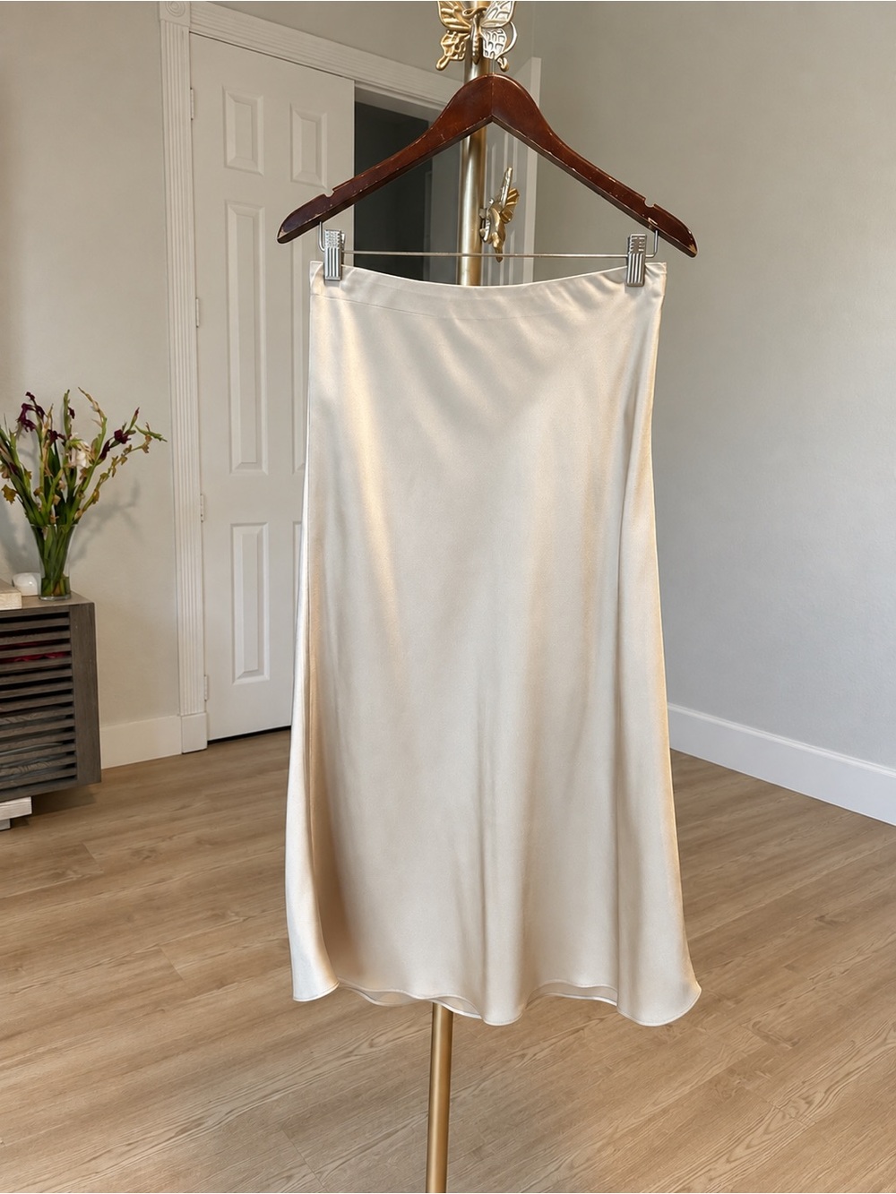 J. Crew Cream Satin Midi Skirt